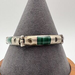 Mexico Vintage 925 Sterling Silver Malachite Bracelet 7in TM-201 37.27g